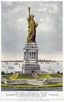 La Liberté éclairant le monde illustrée dans une gravure de Currier and Ives.