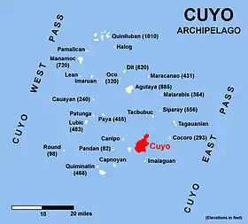 Carte de localisation de l'île Cuyo au sein des îles Cuyo.