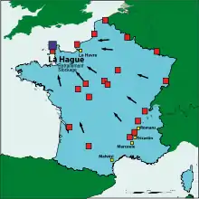 Les assemblages irradiés sont acheminés dans l'usine de retraitement de la Hague pour y être retraités ou entreposés temporairement.