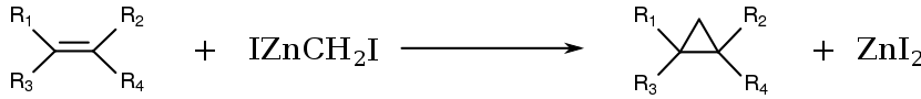 Cyclopropanation d'un alcène par l'iodure d'iodométhylzinc, libérant de l'iodure de zinc ZnI2.