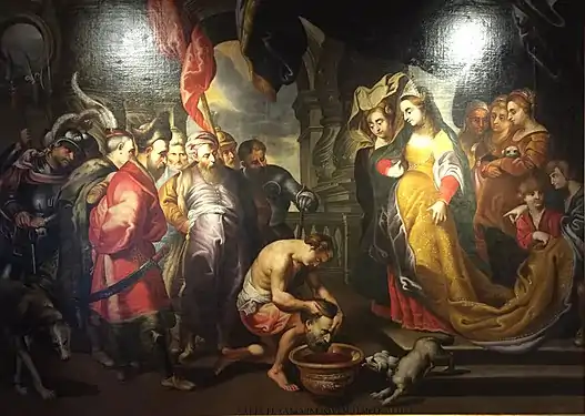 Tomyris trempe dans le sang la tête de Cyrus. Copie anonyme d'un tableau de Rubens. Almodi de Xàtiva.