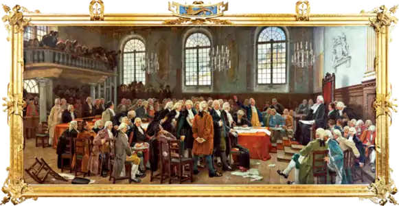 Débat sur les langues lors de la première Assemblée législative du Bas-Canada le 21 janvier 1793 (1910-1913), Québec, hôtel du Parlement du Québec.
