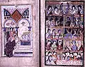 Décès de saint Omer : les disciples pleurent ; Vie de Saint Omer ; XIe siècle, chapitre de la Cathédrale ; Ms 698. Bibliothèque municipale de saint-Omer.