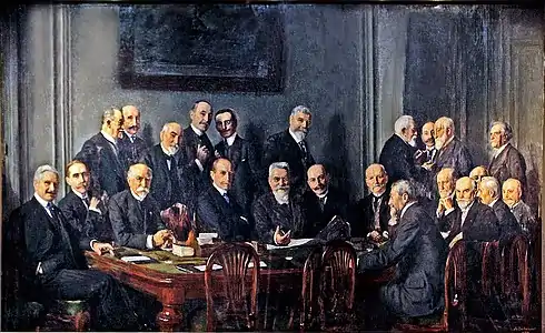 La commission de direction du Comité des forges de France en 1914 (peinture d'Adolphe Déchenaud, au siège de Schneider, rue de Madrid, Paris).