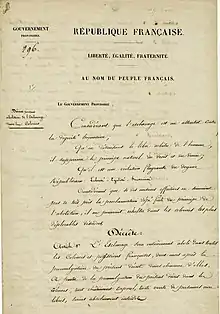 Décret du gouvernement provisoire sur l'abolition définitive de l'esclavage dans les colonies, 27 avril 1848. (Archives nationales).