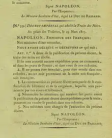 Description de l'image Décret impérial abolissant la traite des noirs (29 mars 1815).jpg.