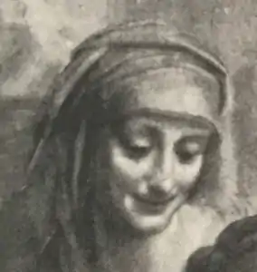 Photo noir et blanc d'un dessin représentant un gros plan sur un visage de femme penché vers la droite.