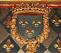 Les armes des Valois sont omniprésentes dans la décoration de l'hôtel. Ce blason, entouré du cordon de l'ordre de Saint-Michel, orne la cheminée de la grande salle.