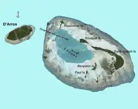 Carte de l'île Saint Joseph, à droite de l'image.