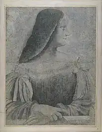 Portrait en buste crayonné d'une jeune femme de dessin très proche du carton.
