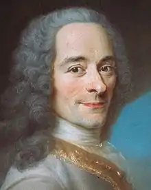 Portrait officiel de Voltaire par Quentin de La Tour (situé au château à Ferney-Voltaire).
