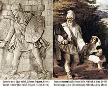 Les guerriers Daces de la colonne Trajane étaient, comme les paysans roumains du XIXe siècle, coiffés d'une căciulă.