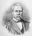 portrait crayonné en noir et blanc en buste et de face d'un homme portant une moustache
