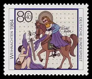 Sankt Martin: Weihnachten 1984, timbre de la Deutsche Bundespost dessiné par Peter Steiner.
