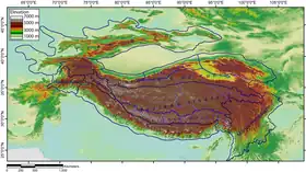 Carte de localisation du Transhimalaya (au sud-est).