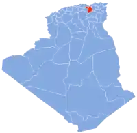 Carte de l'Algérie montrant la wilaya de Sétif.