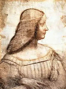 Portrait en grisaille d'une jeune femme vue en buste et de profil.