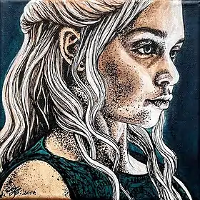 Peinture de Daenerys Targaryen représentée sous les traits d'Emilia Clarke dans la série télévisée Game of Thrones.