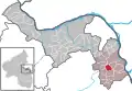 Localisation de Dalheim dans la Verbandsgemeide et dans l'arrondissement