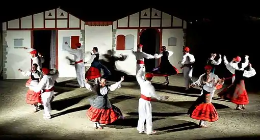 Photographie d'un groupe de danseurs basques de nuit à Bidart.