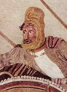 Détail de la mosaïque d'Alexandre de Pompéi montrant Darius III