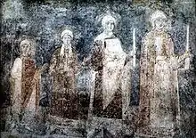 Fresque du XIe siècle dans la cathédrale Sainte-Sophie de Kiev représentant les filles de Iaroslav Ier, Anne, Anastasia, Elizabeth et peut-être Agathe.
