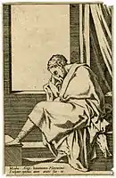Michelangelo à l'âge de vingt-trois ans, inscription : « Micha . Ange . bonarotanus . Florentinus . Sculptor optimus anno aetatis sue . 23 ».