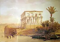 Le temple hypèthre de Philæ par David Roberts, 1838, dans : The Holy Land, Syria, Idumea, Arabia, Egypt, and Nubia.