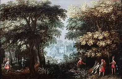 Paysage avec chasseurs et vue sur le village(collection privée hollandaise).