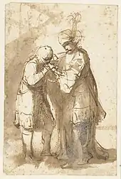 Esquisse de dessin montrant deux personnages masculins se saluant.