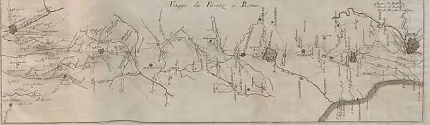 Cartographie d'un itinéraire de Florence à Rome en 1801