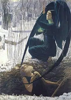 La Mort et le fossoyeur.Tableau de Carlos Schwabe (vers 1890).