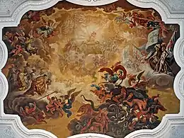 Fresque ornant le plafond de la salle impériale, par le peintre de la cour de Wurzbourg, Anton Clemens Lünenschloss.