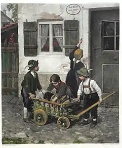 Le Teckel malade, gravure de Franz Hanfstaengl, d'après Defregger