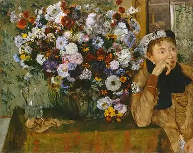 Femme assise à côté d'un vase de fleurs (Mme Paul Valpinçon), 1865, huile sur toile, 73,7 × 92,7 cm, MMA, New-York.