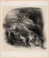 D'après Eugène Delacroix, Cheval sauvage, lithographie publiée dans le journal L'Artiste en 1865.
