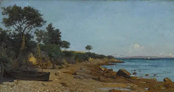 Bateau de pêche sur les rochers, 1880