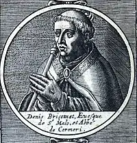 Portrait en noir et blanc et en médaillon d'un ecclésiastique.