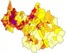 Carte des communes de la Savoie colorées selon la densité de population