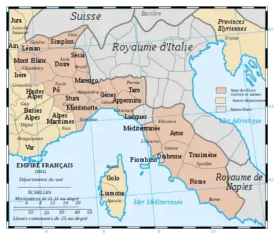 Départements du 1er Empire annexés sur les États italiens