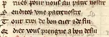 Derniers vers du poème de Baudouin de Condé, scanné et agrandit depuis le manuscrit du XIIIe siècle.