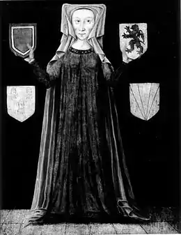 Miniature médiévale représentant une femme noble debout.