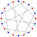 Une 2-coloration du graphe de Desargues  
        G
        (
        10
        ,
        3
        )
    {\displaystyle G(10,3)}
