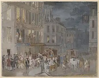 Descente de police la nuit, toile d'Henri-Joseph Van Blarenberghe, Paris, musée du Louvre.