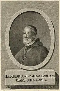 Retrato de Pedro Álvarez de Acosta, gravure d'après un dessin de José López Enguídanos, pour Descripción histórica del Obispado de Osma (1788).