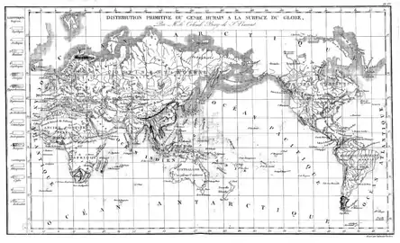 pl. 1 : Distribution primitive du genre humain à la surface du globe, par le colonel Bory de Saint-Vincent