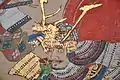 Peinture sur paravent représentant Mogami Yoshiaki à la bataille de Hasedō, milieu de l'époque d'Edo.