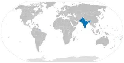 Carte de diffusion du hindustani.