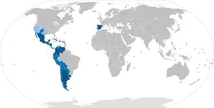 Carte de diffusion de l'espagnol.