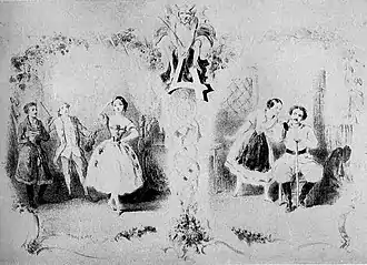 Lithographie annonçant une représentation du ballet Le Diable à quatre de Joseph Mazilier à la salle Le Peletier de l'Académie royale de musique en 1845